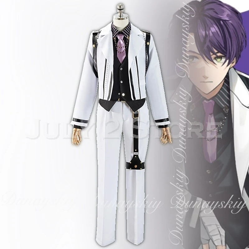 أزياء الهالوين للبالغين NIJISANJI أنيمي كينموتشي تويا كوسبلاي قسم المبارز نائب عام مع بدلة بيضاء شعر مستعار أرجواني