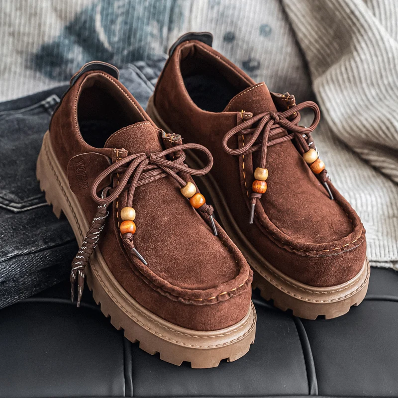 

Men's Casual Shoes with Retro Style Fashionable Durable High-quality Flat Heel Round Toe Plush Fabric Sole Flat Bottom Shoes