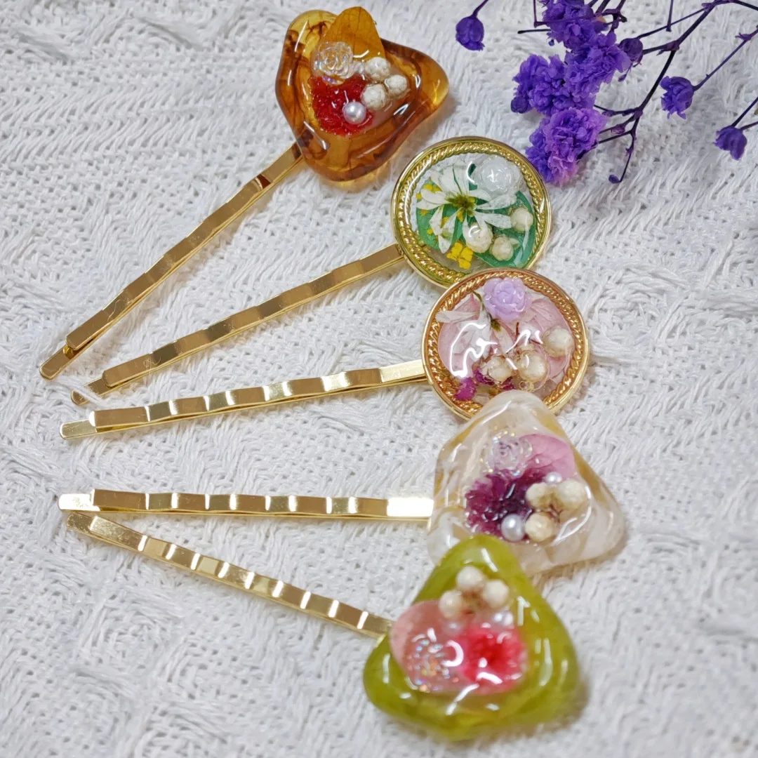 

3234 Wholesale Dried Flower Exquisite Hair Clip Fresh Fairy Artistic Style Side Bangs Clip Autumn Winter Amber Hair Accessory