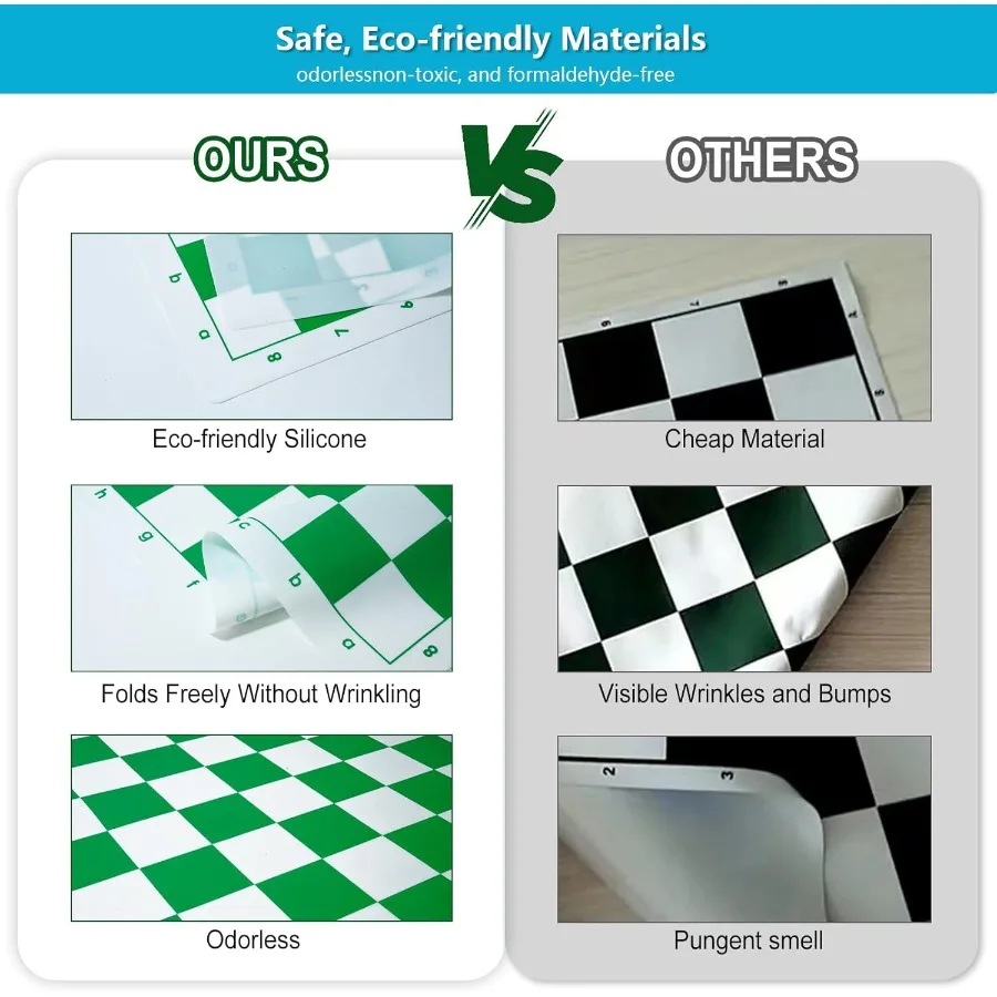 20inch Portable Silicone Chess and Checker Board Game Set with 3.75inch High Plastic Chess Pieces Extra Queens Storage Bag Idea