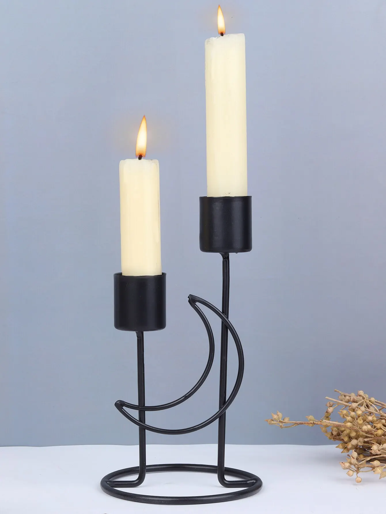 1pc Holder for Pillar Candles Metal Candlestick Moon Shape Stand Desktop Tealight Decoration for Dining Party Wedding