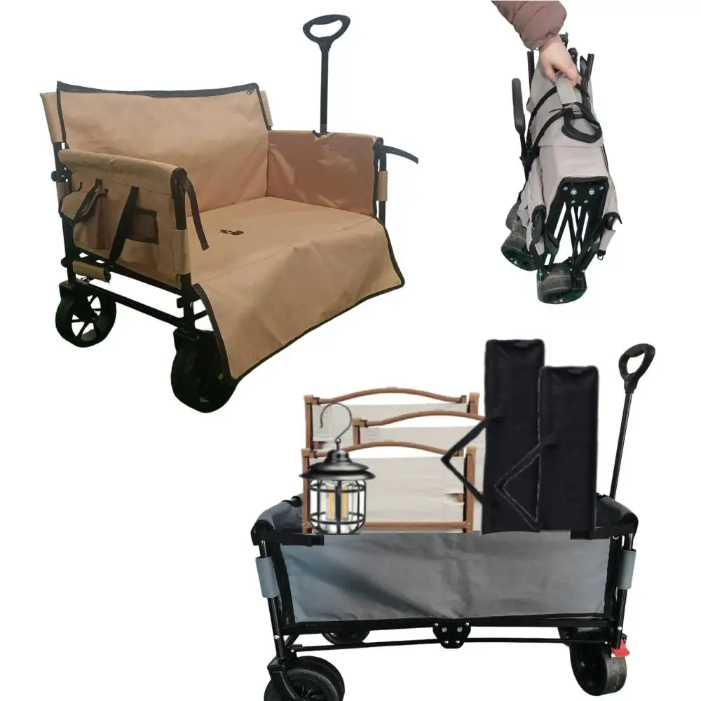 Portable 2-in-1 Outdoor Storage Folding Chair Trolley Cart Platform Camping Picnic Collapsible Sofa Seat Folding Wagon