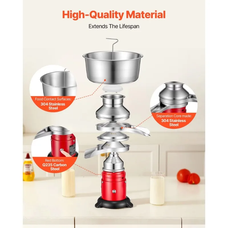 Electric Cream Separator Centrifugal Dairy Processor Stainless Steel