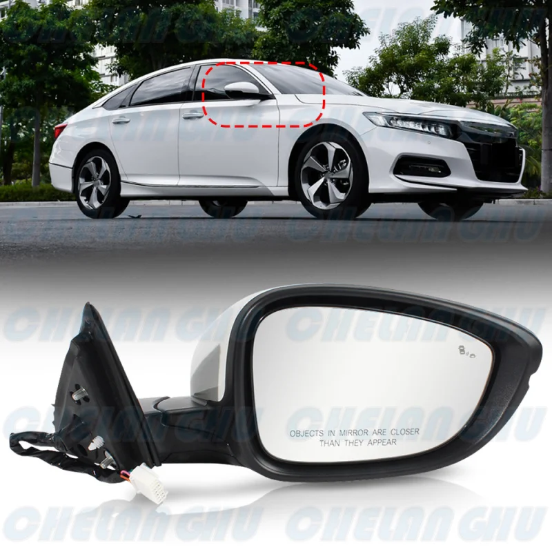 For Honda Accord 2023 2024 Right Side 8 Pins White Painted Heated Power Fold Blind Spot Mirror Assembly