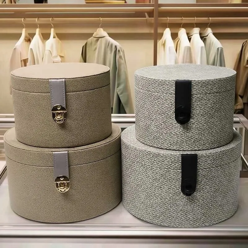

Кожаный круглый органайзер для хранения, коробки для шкафа, роскошные контейнеры для организации, современные аксессуары для хранения, мебельные органайзеры