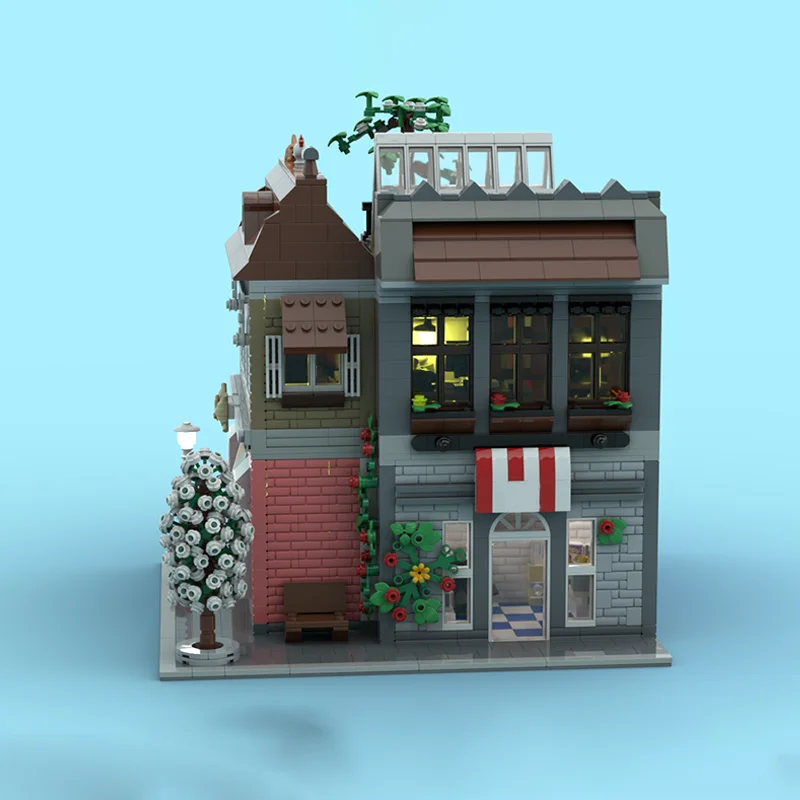 2827PCSMOC Construction boulangerie et kiosque coin modulaire maison rue empilage briques modèle Construction jouets créatifs enfant cadeau bricolage