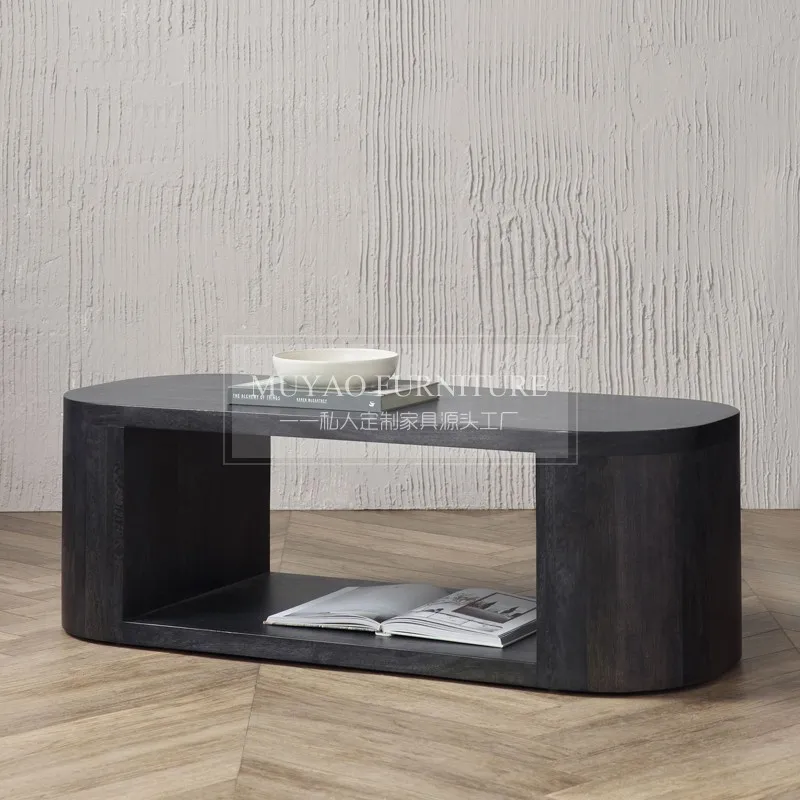 Solid wood rounded corner coffee table modern simple living room coffee table creative homestay tea table black