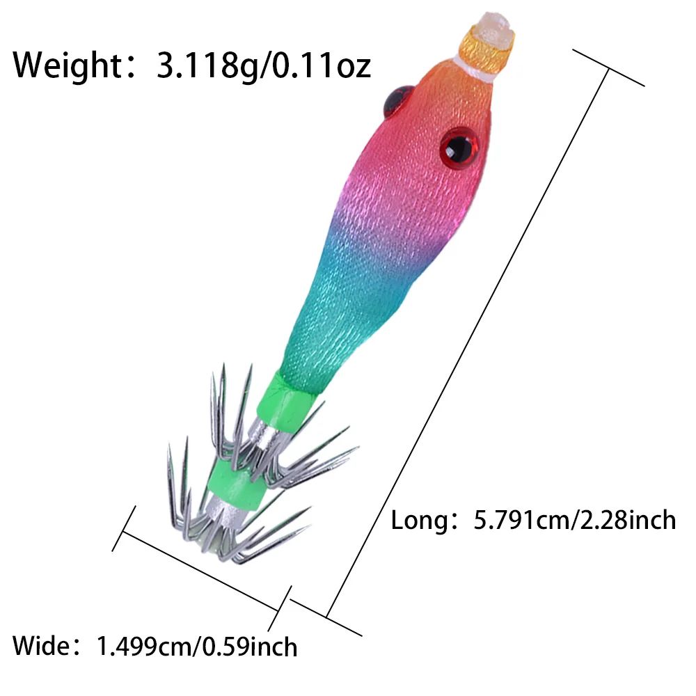 5 Stück/Packung Leuchtende Tintenfisch-Haken, Künstlicher Simulationsköder, Tintenfisch-Klammerhaken, Holzgarnelen zum Angeln mit Blasrohr – Detail 10