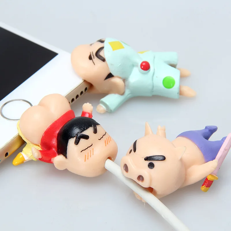 Cute Crayon Shin-chan Anime Cartoon Model Phone Charger Cable Protector Usb Data Line Head Protection Cover Accessories Toys