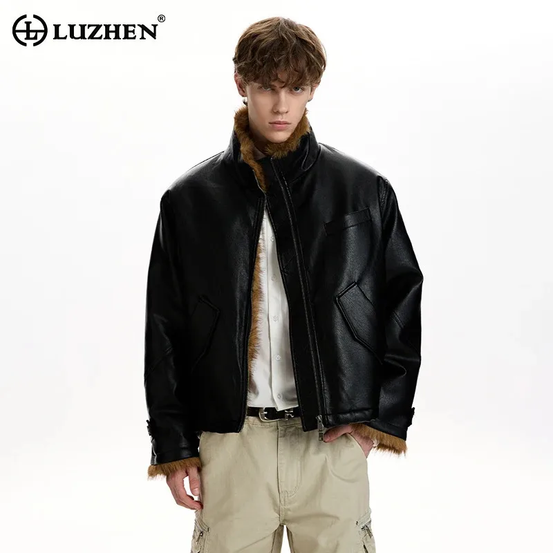 

LUZHEN 2025 зимняя новая утолщенная теплая кожаная куртка с подкладкой из искусственного меха, парки, мужская стильная красивая повседневная куртка высокого качества JY5430