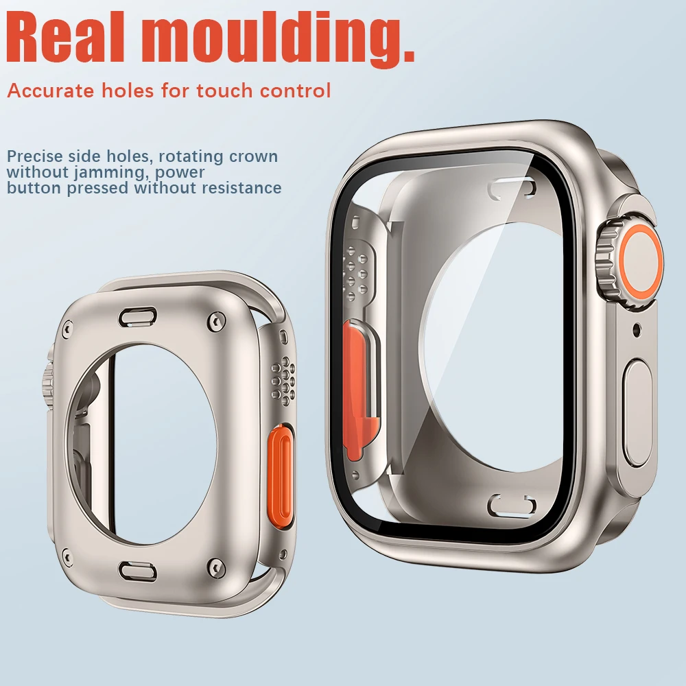 Change To Ultra 360 Full Protector Case for Apple Watch 45mm 44mm Tempered Glass Screen Protector for IWatch Series 8 7 6 SE 5