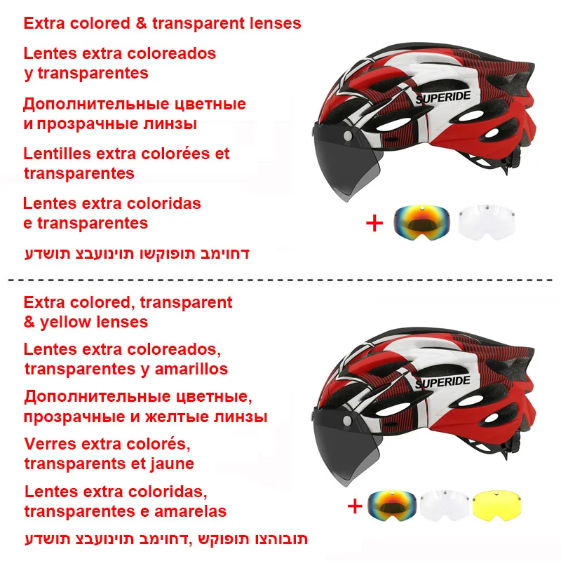 SUPERIDE Ultalight Cycling Helmet with Magnetic Googles & Sun Visor Men Women In-mold Road Bike MTB Bicycle Helmet