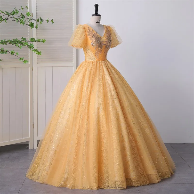 Ashley Gloria 2023 Winter New Quinceanera Dresses Short Sleeve Party Dress Classic V-neck Ball Gown Plus Size