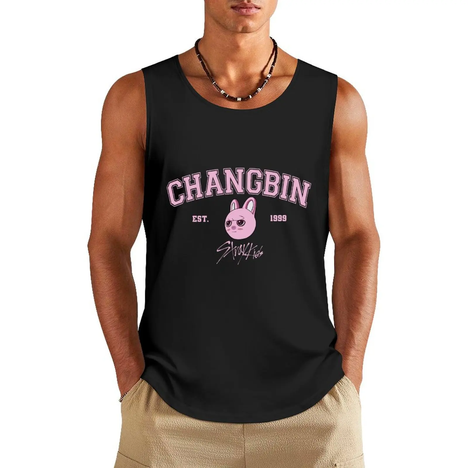 

ChangBin Cute Member Tank Top T-shirt Men's gym Sleeveless men gym t shirt men