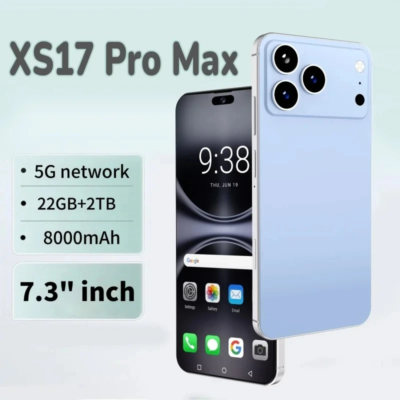هاتف 7.3 بوصة HD 4K أندرويد هاتف ذكي 14 حار 2025 لوحة جديدة XS17 Pro ماكس 22 جيجابايت + 2 تيرا بايت 4G 5G بطاقة Sim مزدوجة واي فاي GPS بطارية 8000 مللي أمبير في الساعة