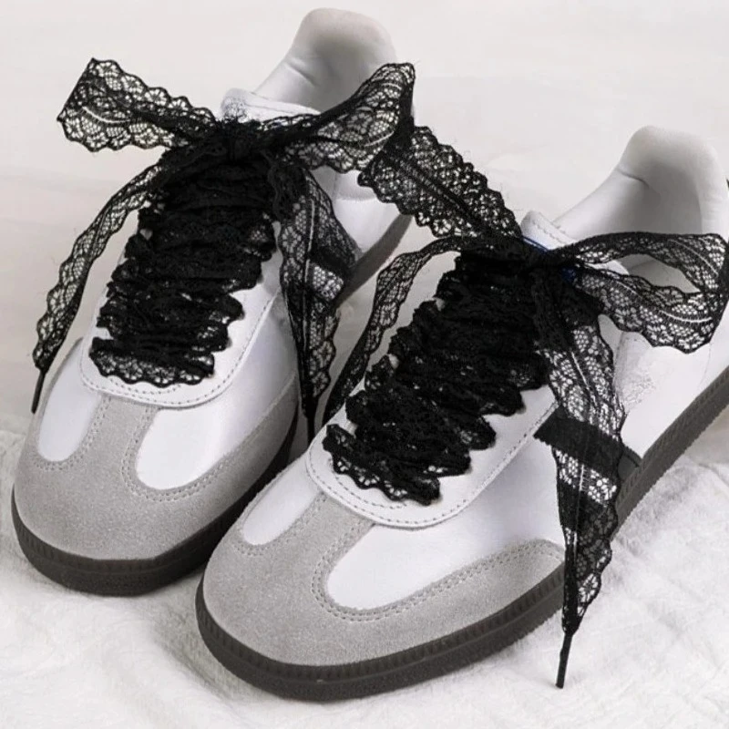 

Elegant Lace 2.9CM Width Flat Shoelace for Sneakers Shoelaces for Women Casual Shoes Black White Shoe Laces Accessorices