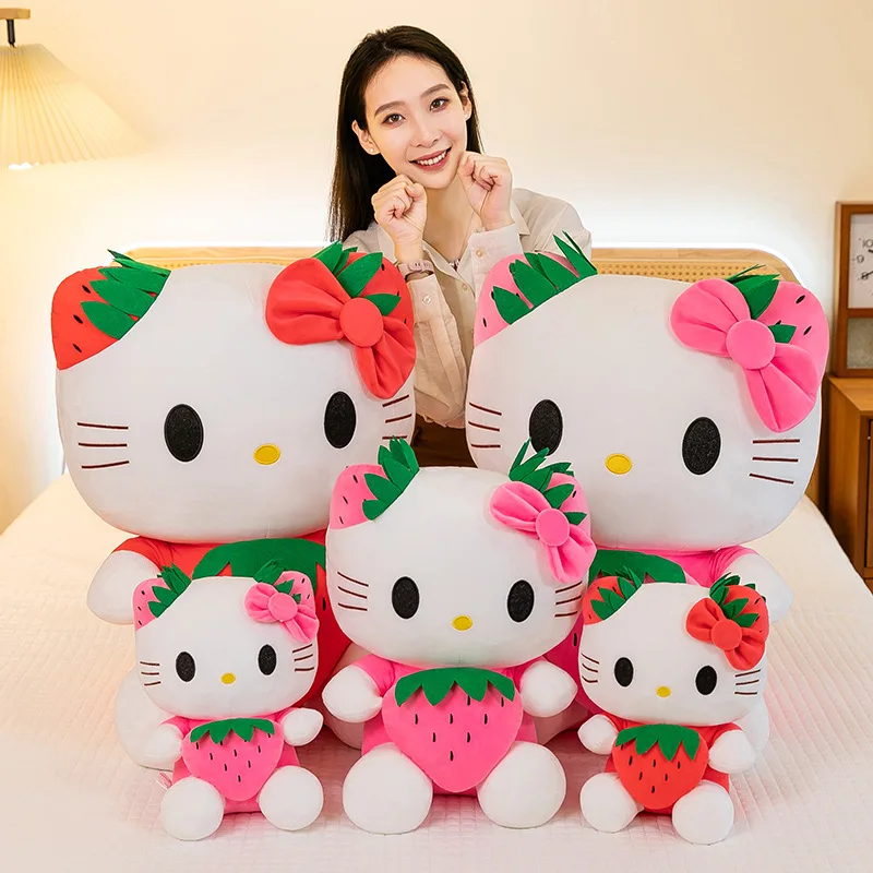 65cm Big Size Sanrio Hello Kitty Stuffed Plushies Kawaii Strawberry KT Pillow Children Birthday Gift Home Decoration Animal Doll