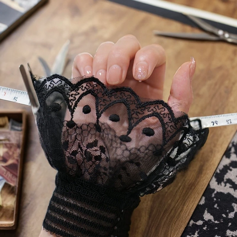 Layered Lace Ruffle Cuffs Floral Hollow Out Decoration Fake Sleeves Elastic Elegant Girls Short Wrist Ornament