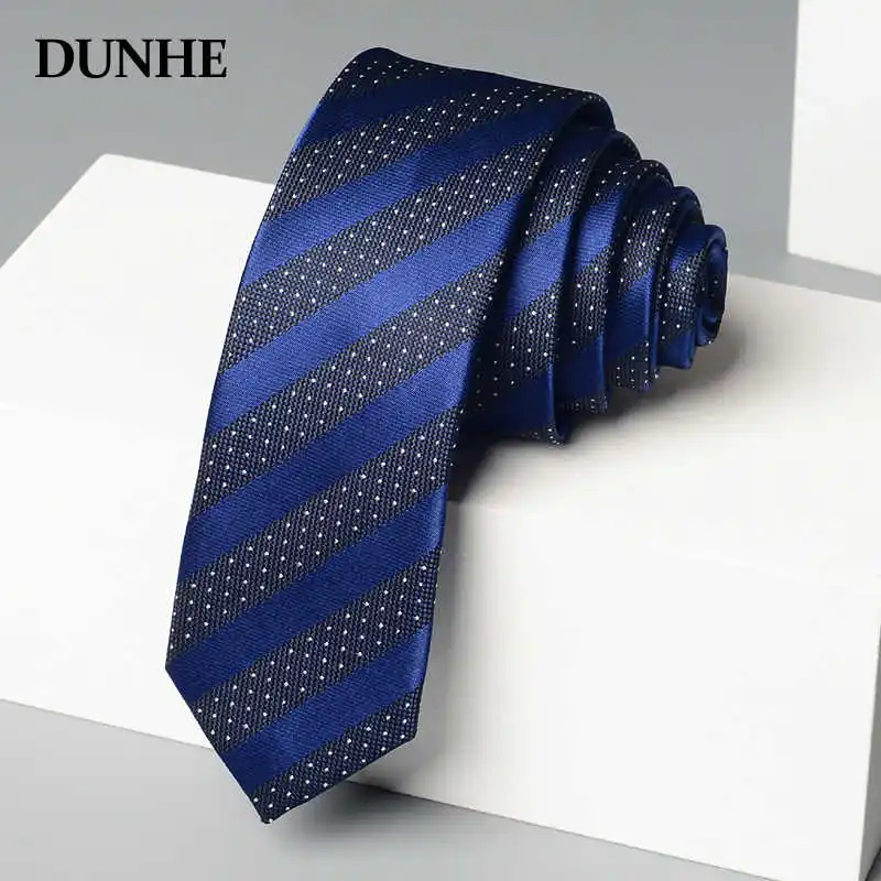 

High Quality Blue Stripe White Dot Tie For Men's Fashion Academy Style Shirt Accessories Casual 5cm Narrow Hand Tied Necktie