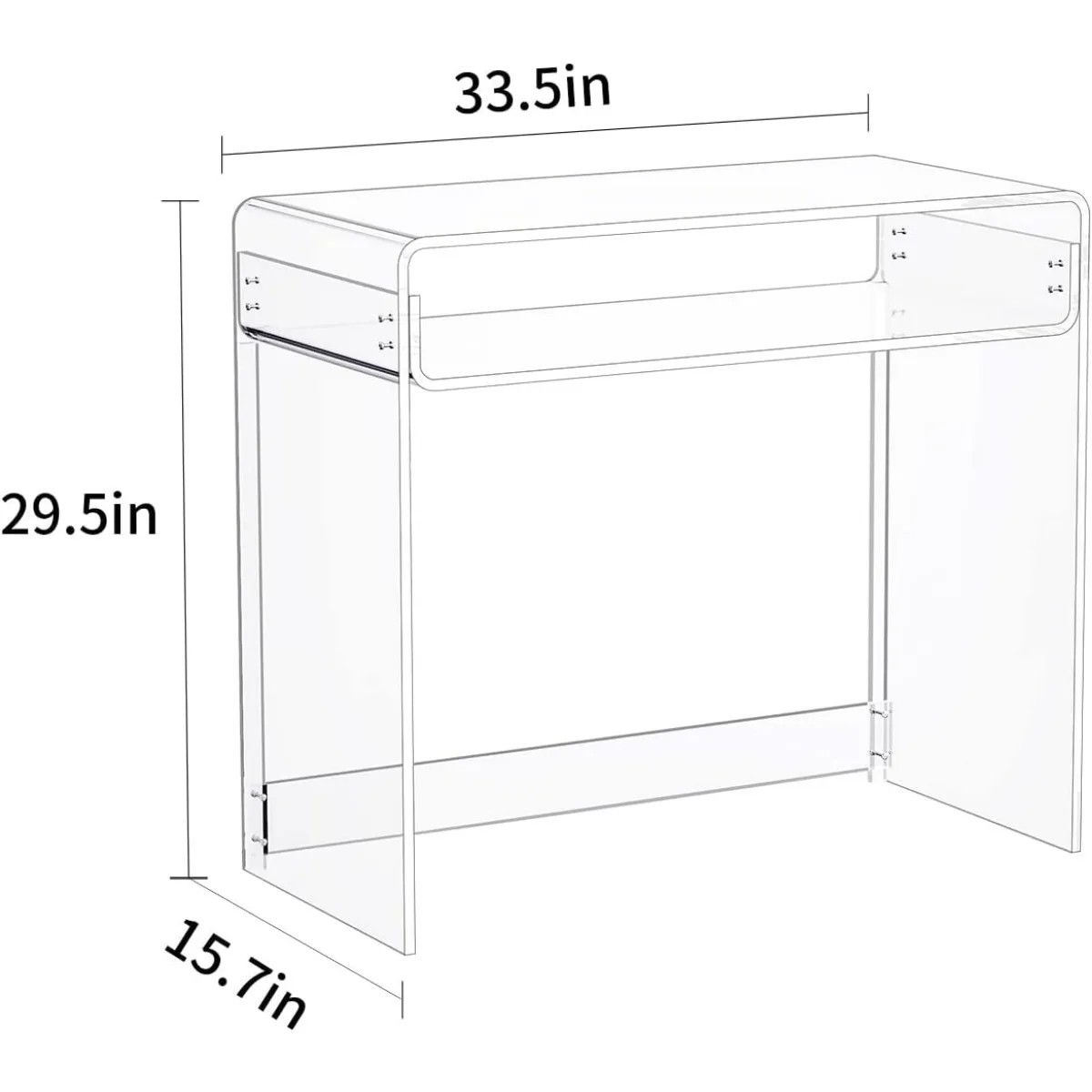 Escritorio acrílico para ordenador portátil, mesa de estudio, consola de oficina en casa, mesa de entrada, 33,5 ''x 15,7'' x 29,5 ''(transparente)