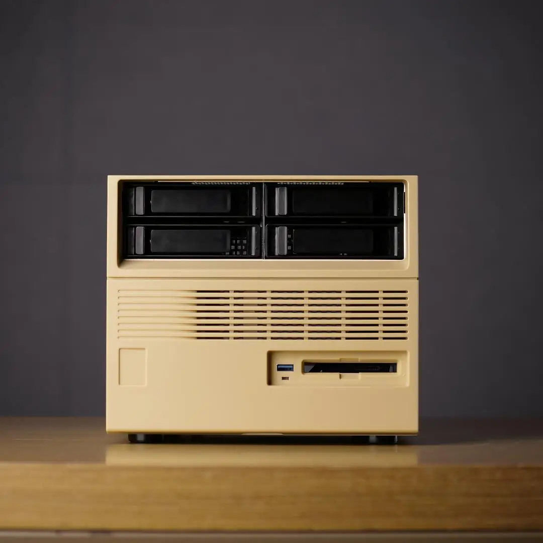 Beverly NAS Case 4+2 Hard Drive Bays Cow/Black, Compatible with SFX Power Supply, Small Retro Treasure.