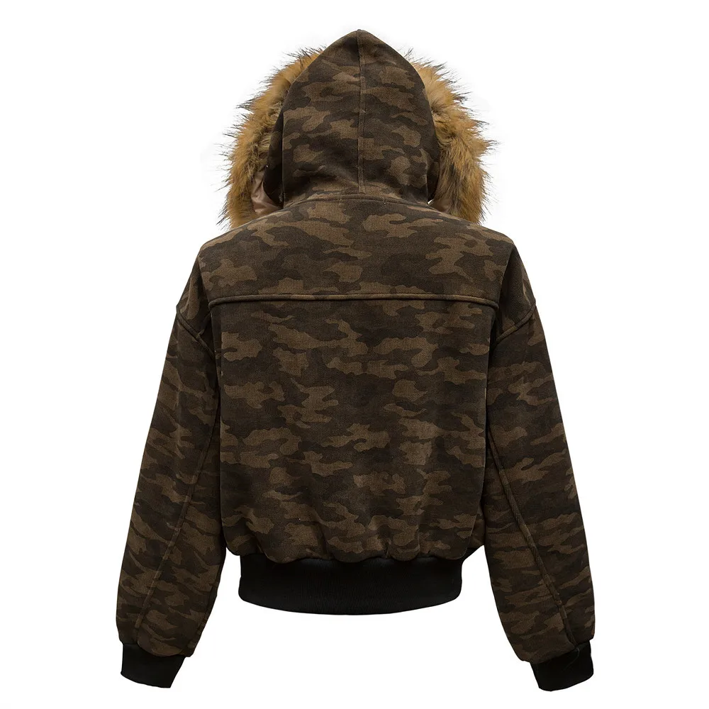 MWJLPWQ Fur Collar Hooded Cotton Jacket American Trendy Men's Loose Camouflage Deconstructed Patchwork Thickened Work Tops 21297