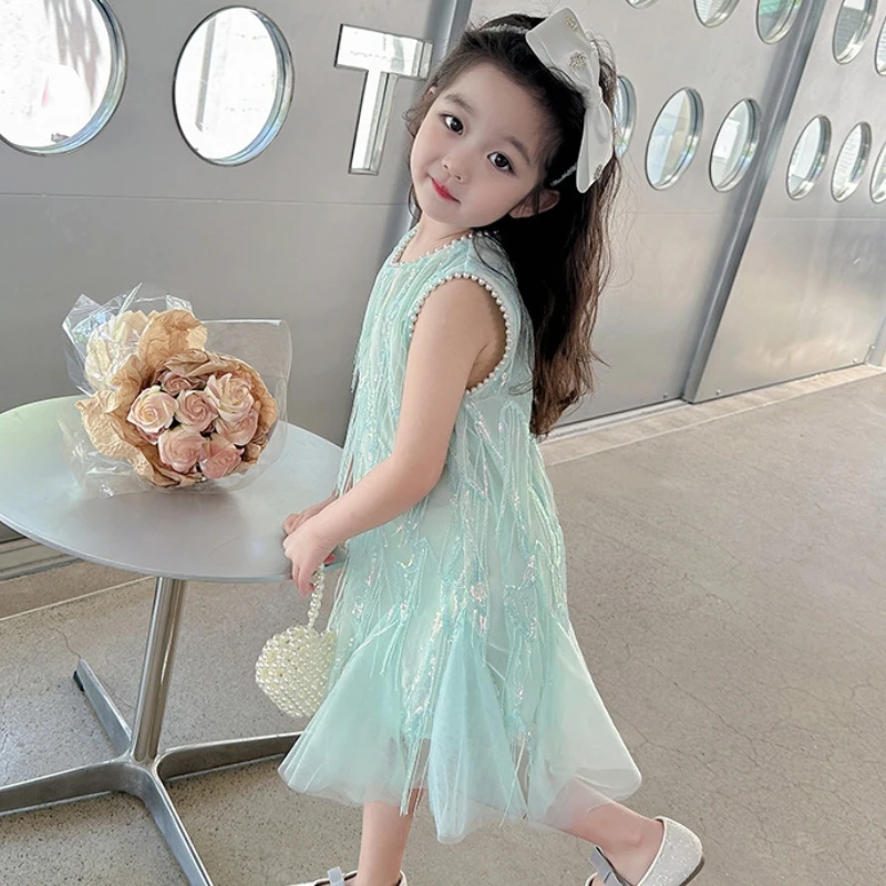 Baby Girls Princess Luxury Party Dress For Birthday Girl Ceremony Holiday Dresses 2 To 5 8 10Year Old Tulle Blue Girly Clothes