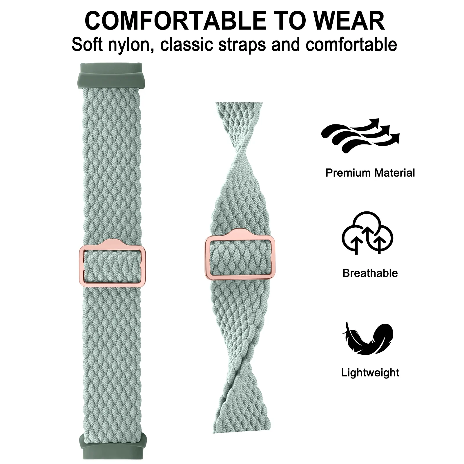 Nylon Woven Braided Watch Band for Fitbit Versa 3/Versa 4 Strap Bracelet Adjustable Wristband for Fitbit Sense/Sense 2 Watchband