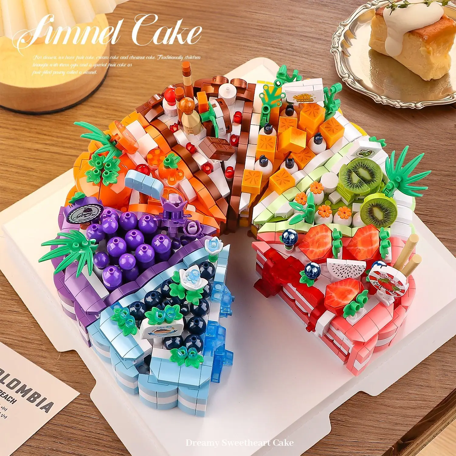 Mini Modelo de Bolo de Frutas em Blocos de Montar, Decoração de Mesa Fofa com Morango, Manga, Kiwi, Chocolate, Laranja, Uva, Mirtilo, Presente de Natal