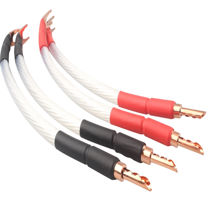 

New 20CM 5N OCC Single Crystal Silver Plated Speaker Jump Cable Set (4pcs) Red Copper BANANA or Spade Plug