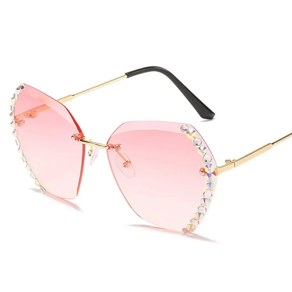 2024 Vintage Fashion Oversized Rimless Sunglasses Women Famous Luxury Brand Design Sexy Diamond Square Sun Glasses For Female