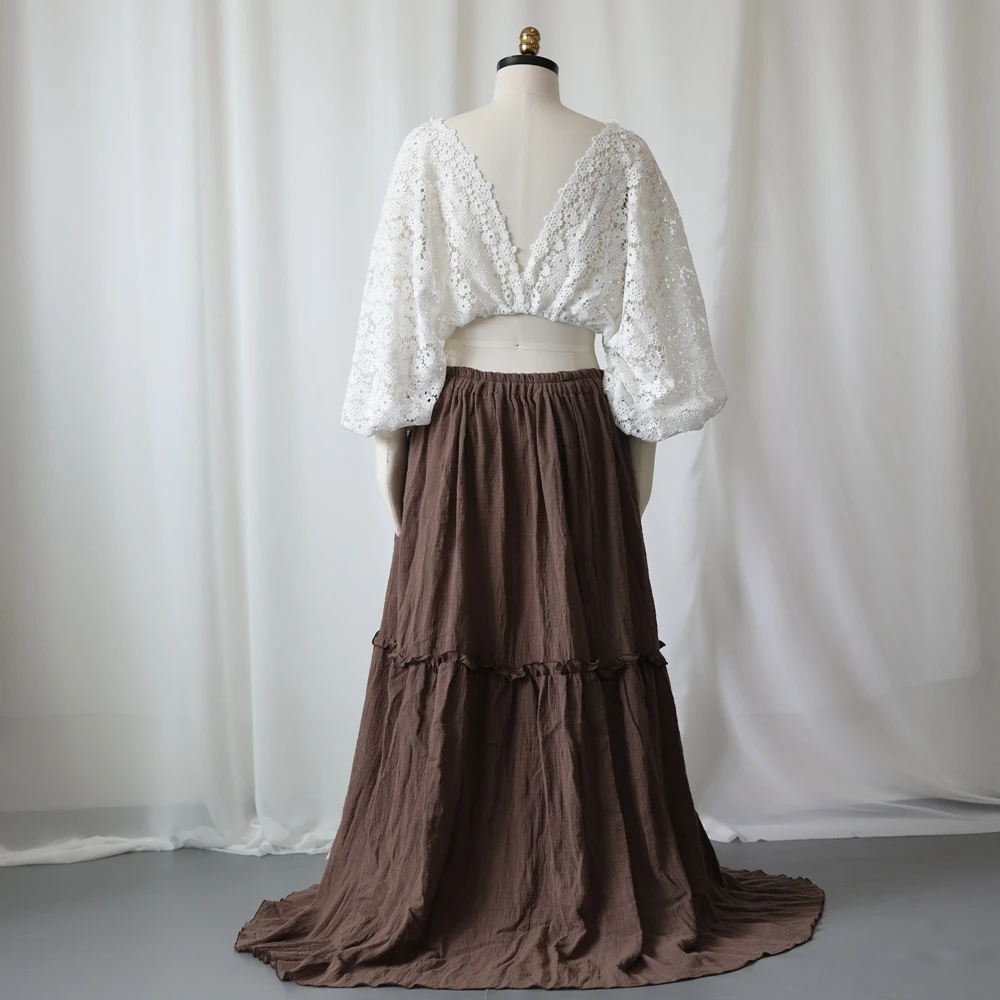 マタニティドレス写真撮影ディープVネック長袖刺繍マキシガウンベビーシャワー衣装ボヘミアンブティックマタニティウェア