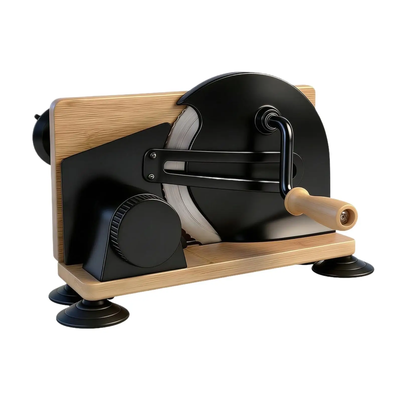 Hand Powered Bread Slicer for Countertop Use with Suction Cup Feet and Foldable Wood Base for Easy Kitchen Storage