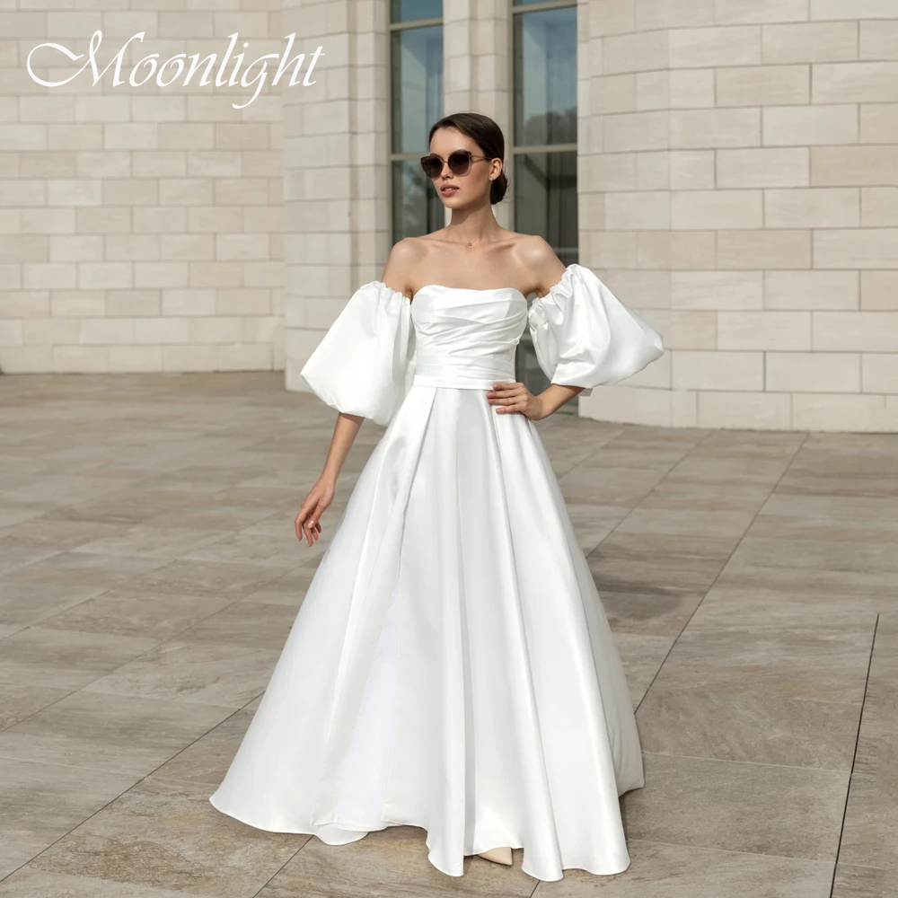 

Elegant Pleat Strapless A-Line Wedding Dress Women 2026 Puff Sleeve Backless Lace-up Sweep Train Vestidos De Novia Customized