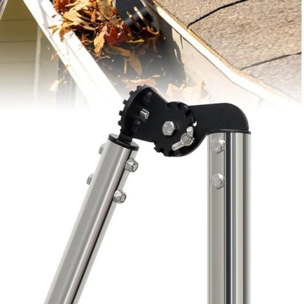 Gutter Cleaning Rake Stainless Steel Adjustable Pole 2.6ft 8.5ft for Roof Snow Leaves Debris Pool Edge Drain Maintenance