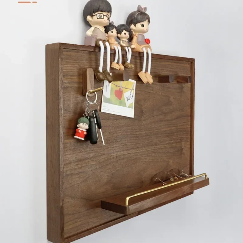 Wall-Mounted Storage Holder with Key Hook Walnut Wood Electric Meter Box Cover Decorative Rack Living Room Elegant Organization