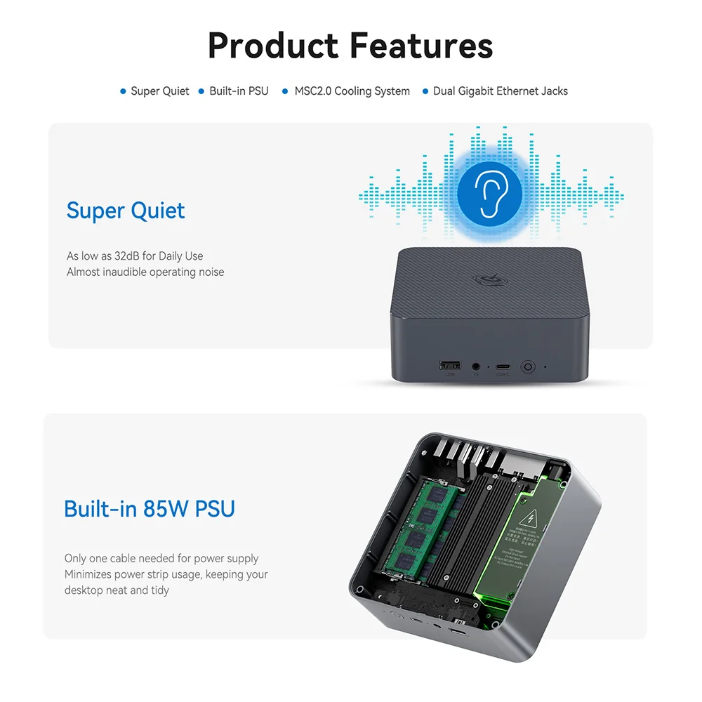 Beelink EQI12 Mini PC Intel Core 1220P i5-12450H i7-12650H RAM 16GB 32GB DDR4 500GB 1TB SSD Wifi6 BT5.2 Laptop Gamer Computador