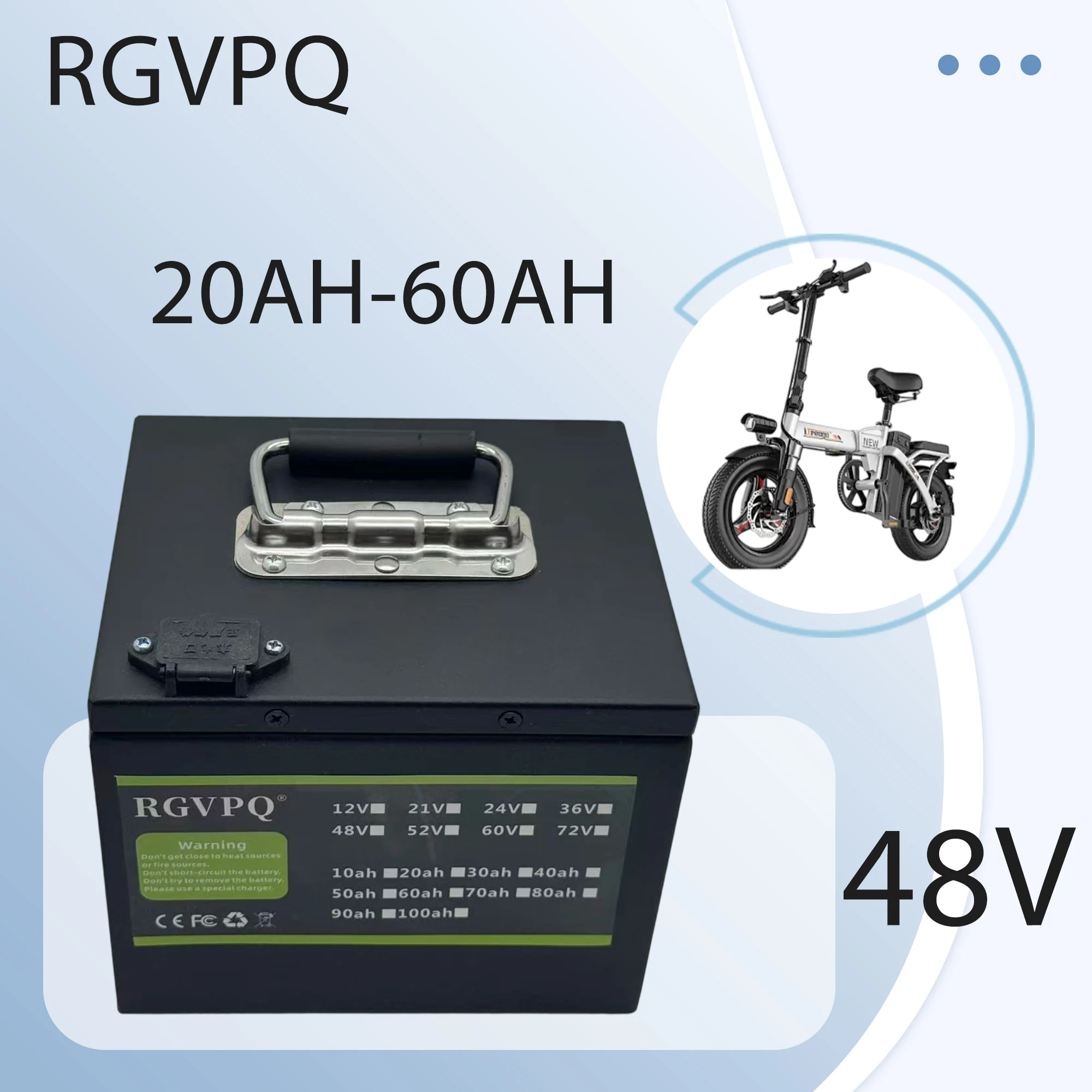 

RGVPQ, Iron box shell, 18650 lithium-ion battery, 48V20AH-50AH, full capacity, suitable for 2000W electric vehicles