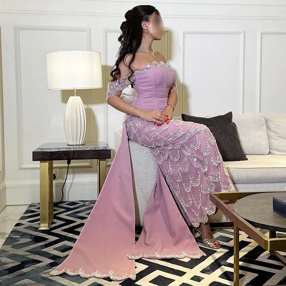 Eshaut & mariée élégant rose sirène robe de soirée hors de l'épaule longue formelle bal robe de soirée de mariage pour les femmes personnalisé 2025