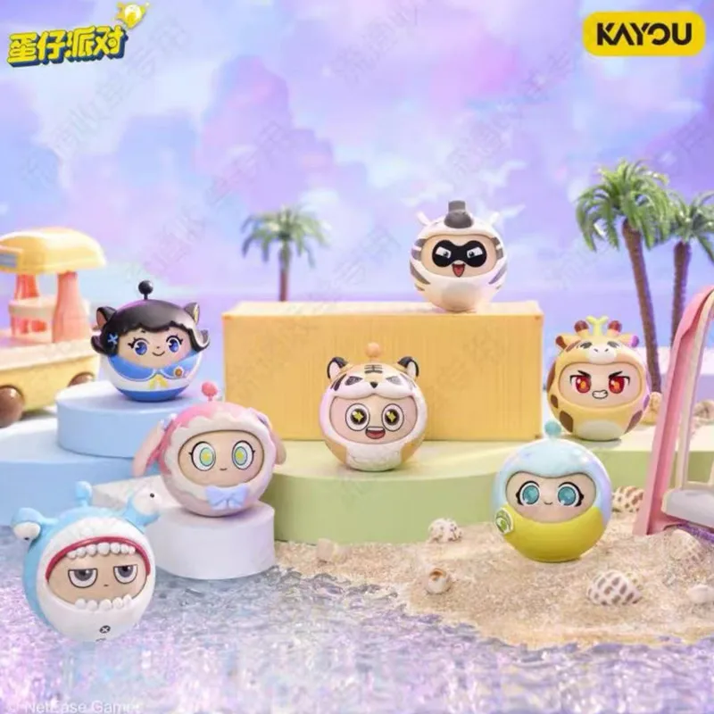 KAYOU Genuine Eggy Party Spin Joy Figurine Cute Beast Group Cute Tiger Beach Turtle Animal Character Dolls Blind Box Collectible