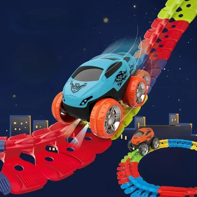 Rechargeable Kids Track Cars Sets Children Anti Gravity Magnetic Assembly Vehicle Boy Flexible Railway Toys Kit Birthday Gift