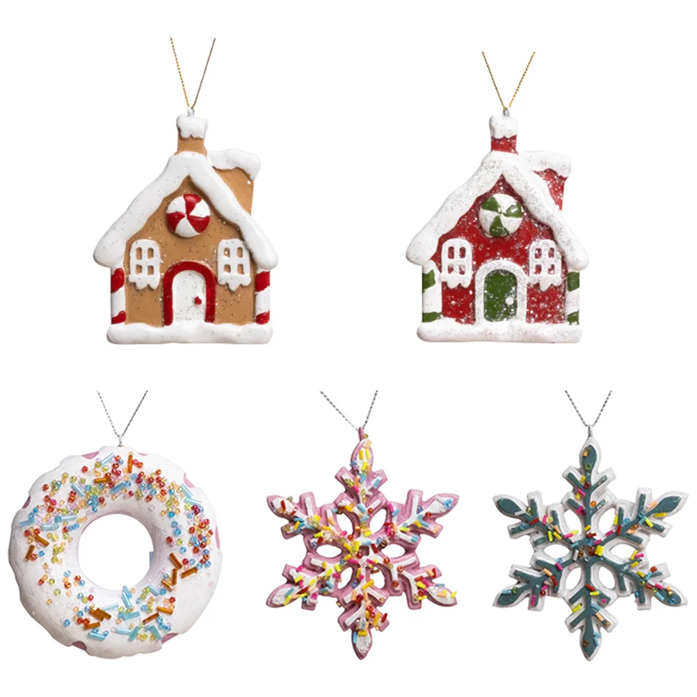 

1Set Christmas Hanging Ornament Resin Vintage Assorted Snowflake Gingerbread House Donut Tree Decor Indoor Christmas Decoration