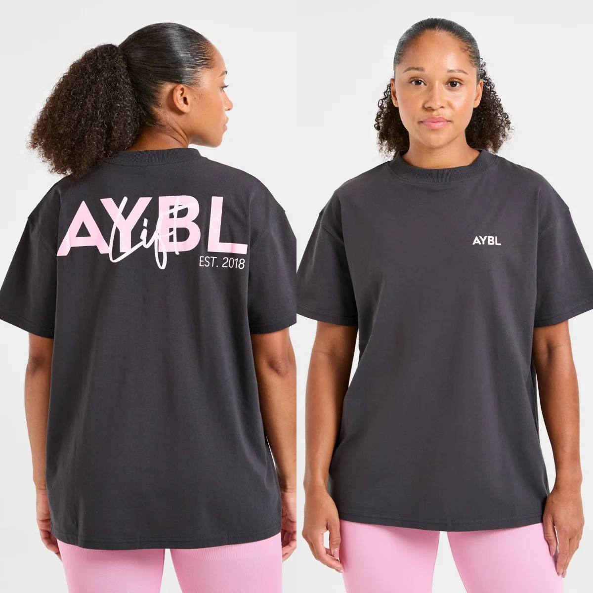 Roze Logo Oversized Gym Fitness Sportmerk Grafisch T-shirt Katoen Heren Dames T-Shirt Losse Workout Top