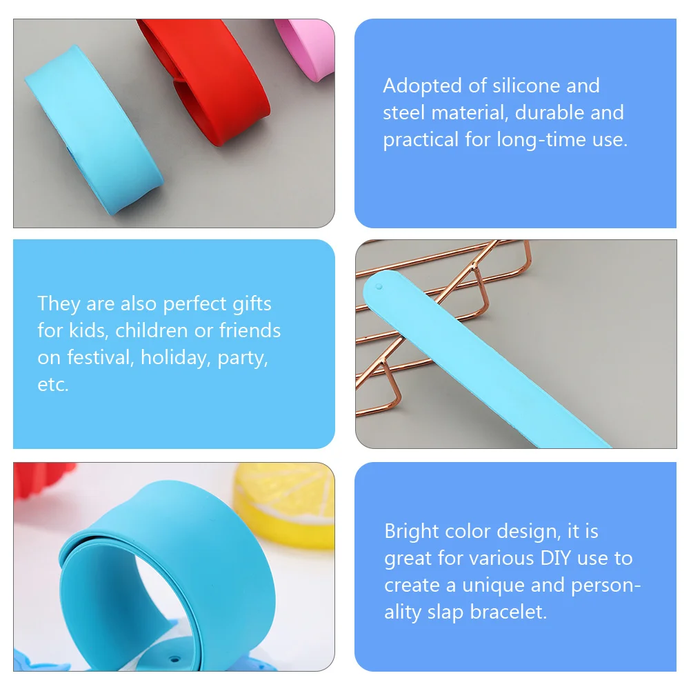 

4pcs Silicone Slap Bracelets Bright Color Steel Core Diy Snap Bracelets For Kids Party Favors Colorful Flexible