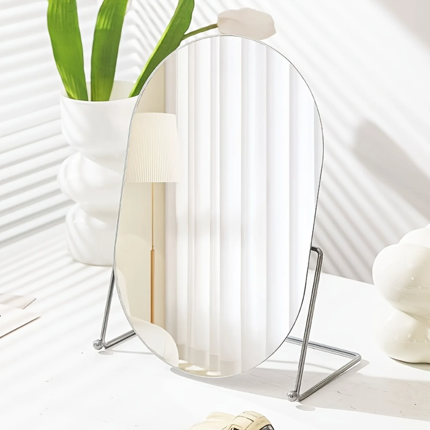 1pc Luxury Oval Makeup Mirror With Stand, Rotatable High-Definition Vanity Mirror, Bedroom Tabletop Decor