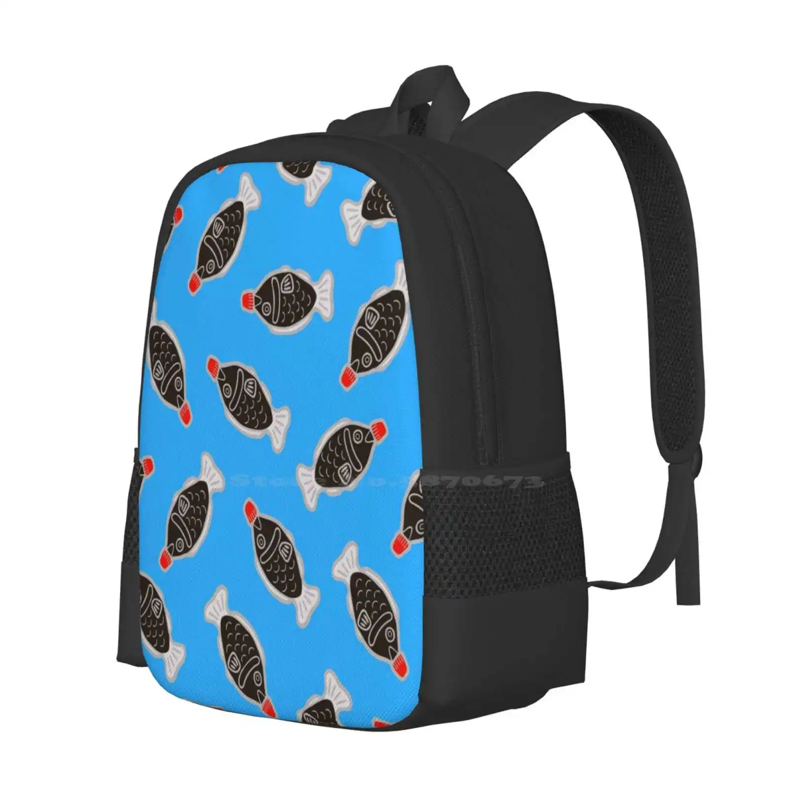 Sushi Soy Fish Pattern In Blue Pattern Design Bag Student'S Backpack Sushi Soy Sauce Pattern Fish Lid Plastic Red Blue Grey