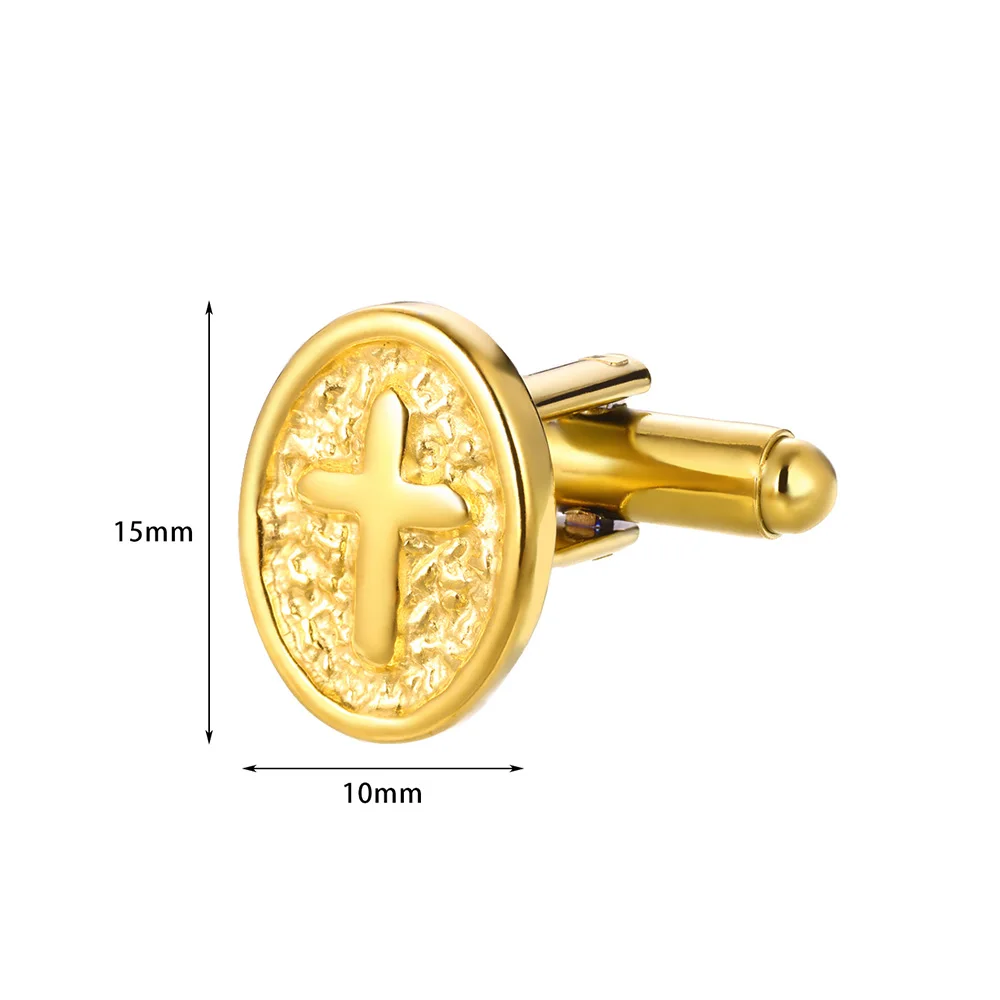 Stainless Steel Cross Suit Cufflinks For Men Classic Gold Color Crucifix Jewelry Round Cufflink Collares Mujer Tendencia 2024