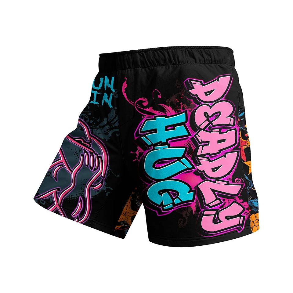 Nowe luzem spodenki bokserskie MMA dla mężczyzn Plus Size Rashguard Fight Quick Dry Fabric Muay Thai Boxing Shorts z gumkami