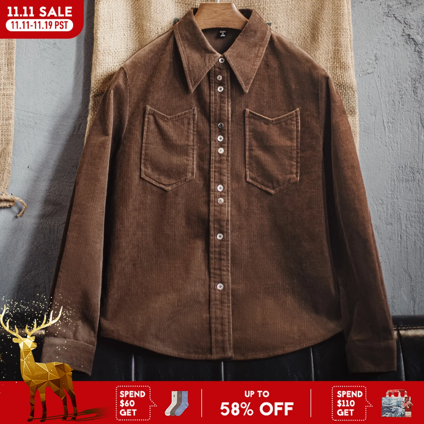 

Maden Women’s Corduroy Shirt Turn-down Collar Long Sleeve Casual Fashion Blouse Cotton Regular fit Ladies Top for Autumn Winter