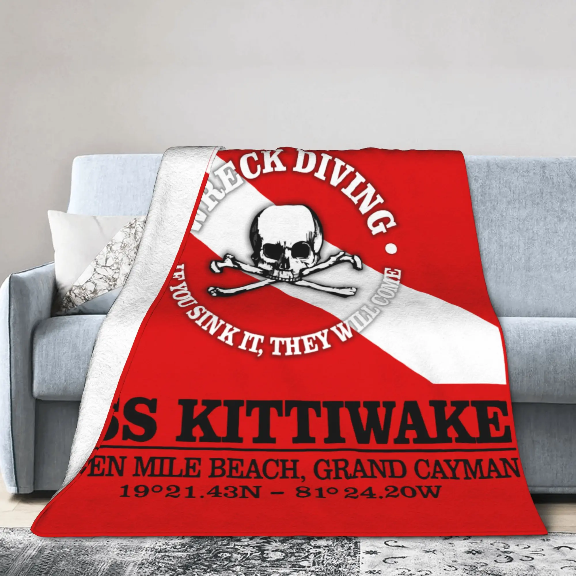Custom 3D Print USS Kittiwake Scuba Diving Blankets Comfortable Flannel Autumn Diver Dive Flag Throw Blanket for Sofa Office Bed